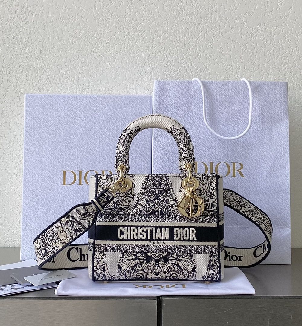 1:1 Replica Medium Lady D-Lite Bag White For Women 9.5in/ 24cm