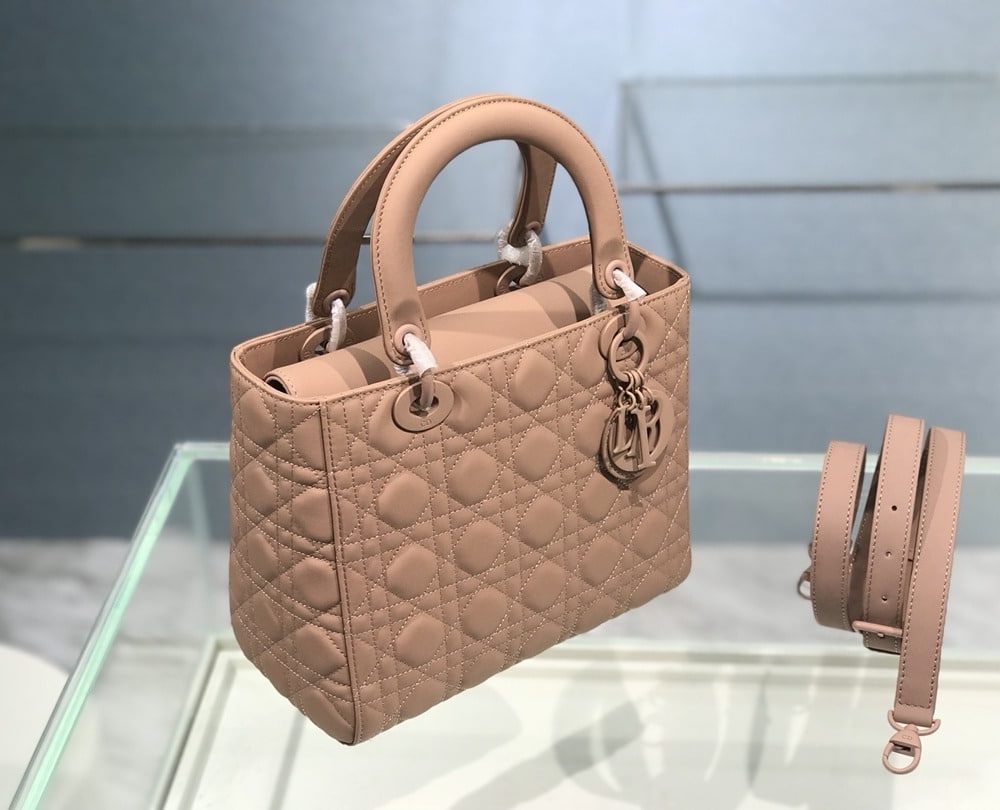 1:1 Replica Medium Lady Dior Bag Dark Blue/White/Black/Beige For Women 9.5in/24cm