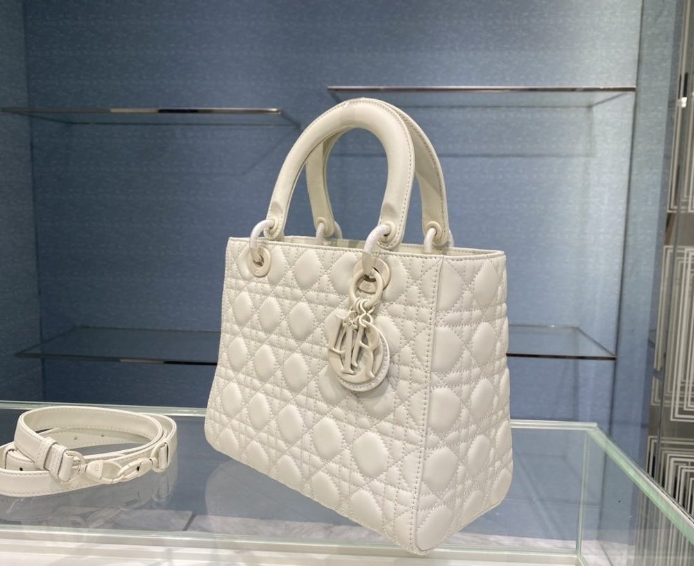 1:1 Replica Medium Lady Dior Bag Dark Blue/White/Black/Beige For Women 9.5in/24cm