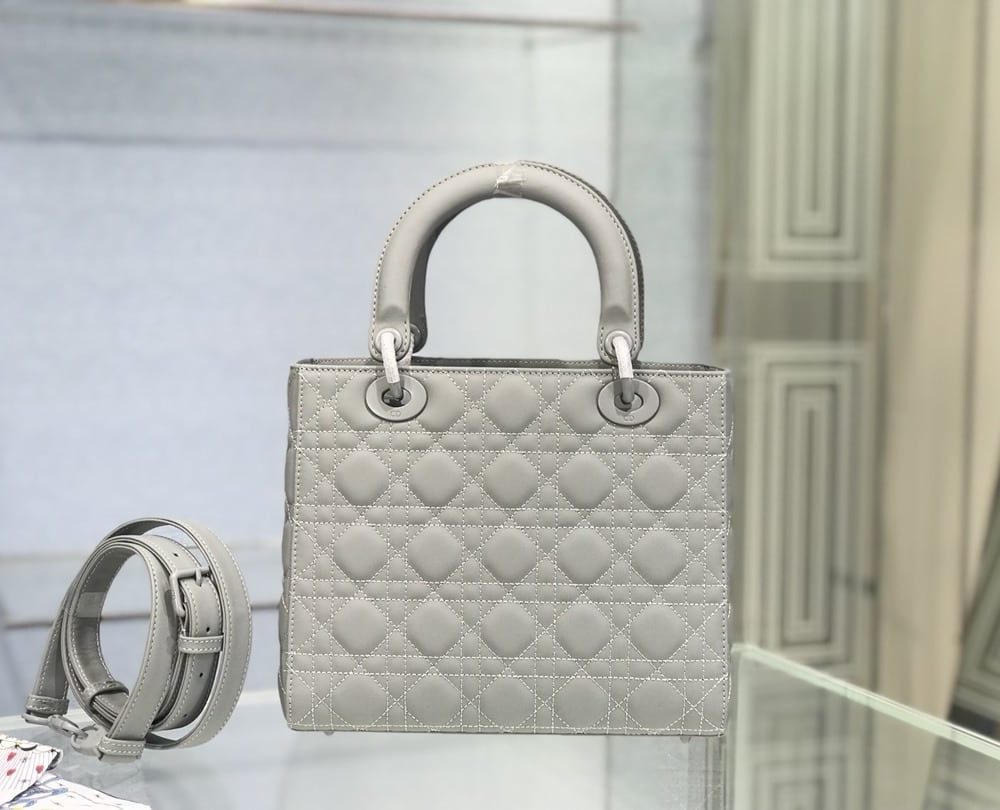 1:1 Replica Medium Lady Dior Bag Dark Blue/White/Black/Beige For Women 9.5in/24cm