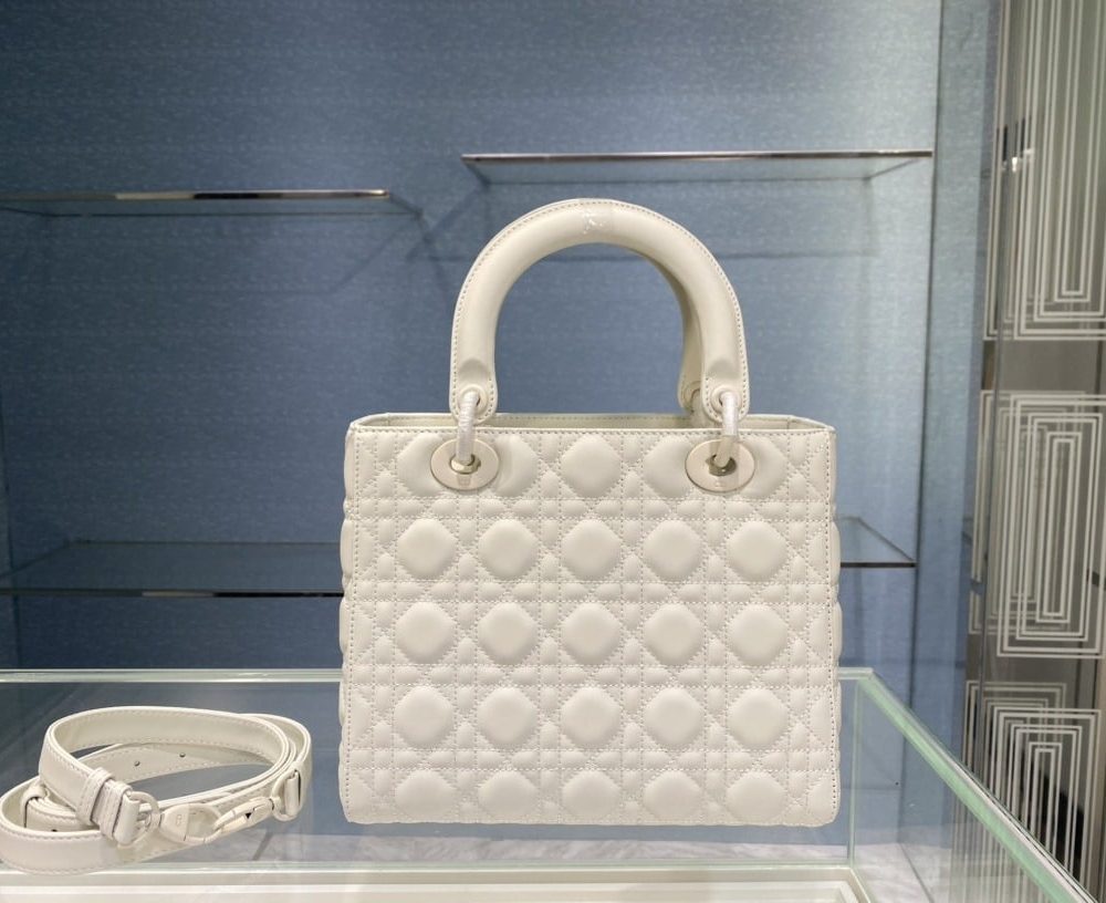 1:1 Replica Medium Lady Dior Bag Dark Blue/White/Black/Beige For Women 9.5in/24cm