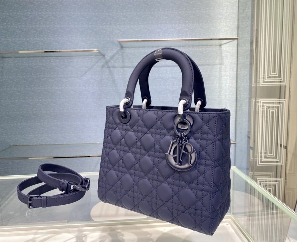 1:1 Replica Medium Lady Dior Bag Dark Blue/White/Black/Beige For Women 9.5in/24cm