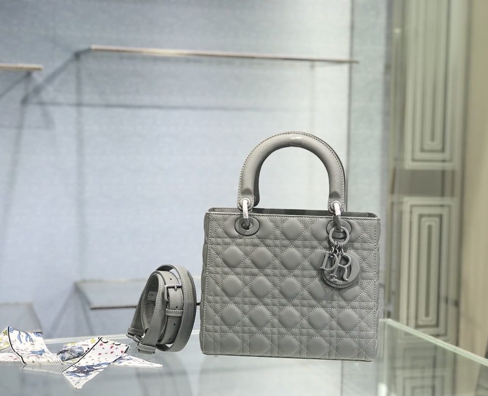 1:1 Replica Medium Lady Dior Bag Dark Blue/White/Black/Beige For Women 9.5in/24cm