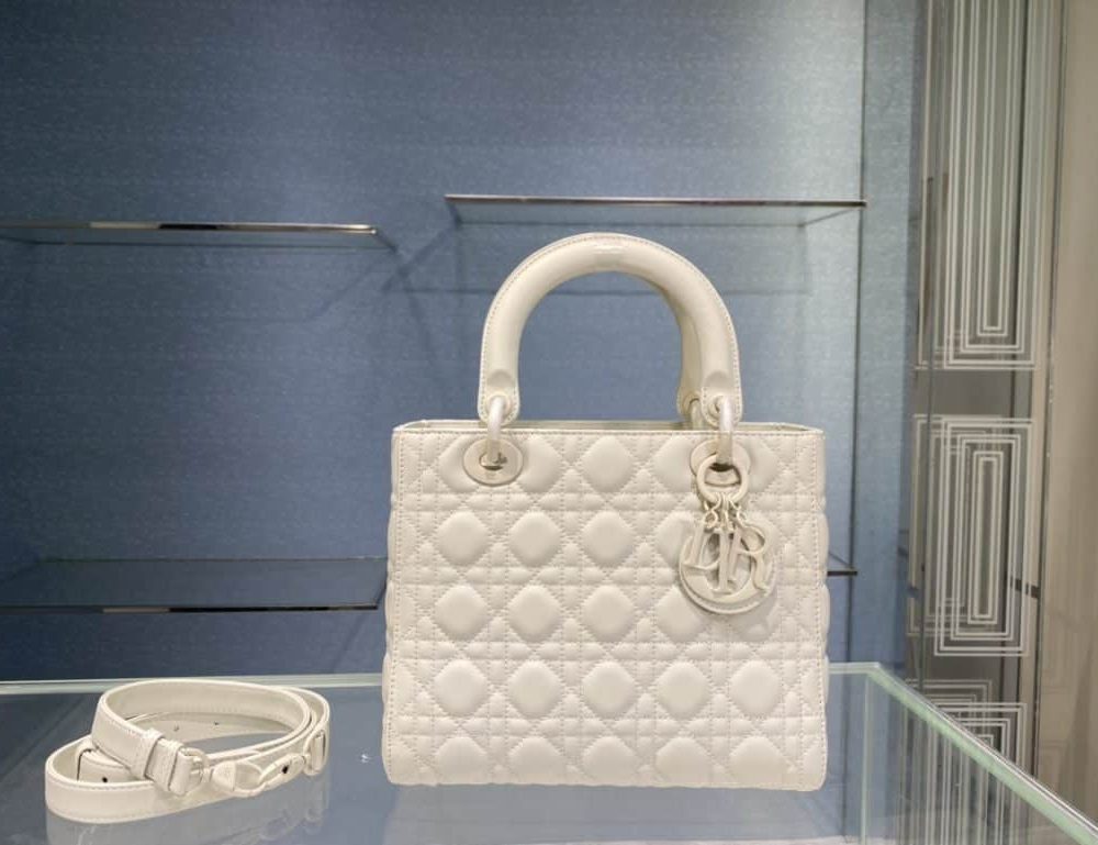 1:1 Replica Medium Lady Dior Bag Dark Blue/White/Black/Beige For Women 9.5in/24cm