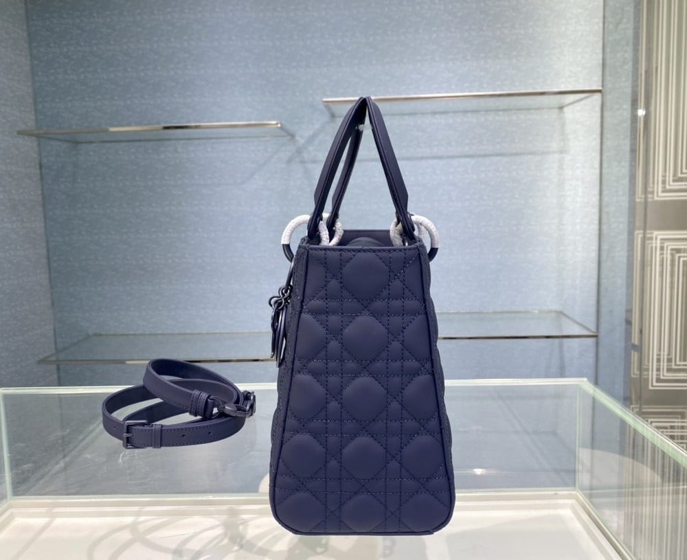1:1 Replica Medium Lady Dior Bag Dark Blue/White/Black/Beige For Women 9.5in/24cm