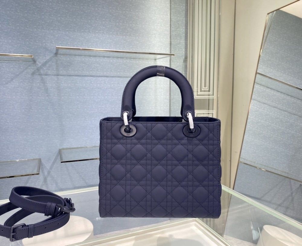 1:1 Replica Medium Lady Dior Bag Dark Blue/White/Black/Beige For Women 9.5in/24cm