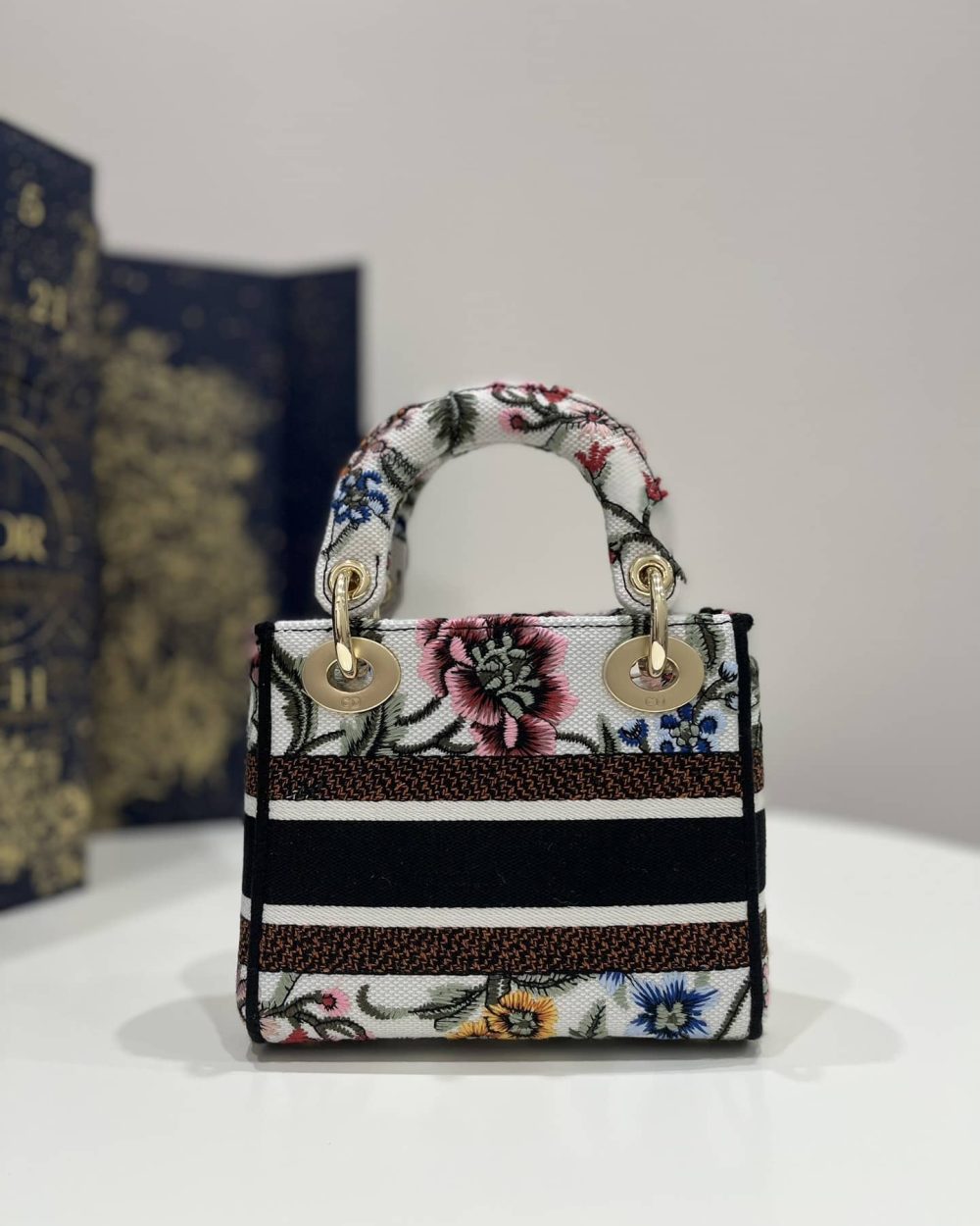 1:1 Replica Mini Lady D-Lite Bag White/Black For Women 6.5in/17cm