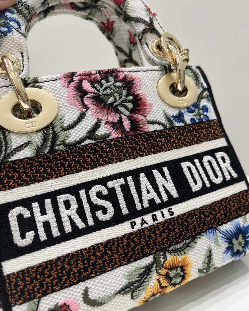 1:1 Replica Mini Lady D-Lite Bag White/Black For Women 6.5in/17cm