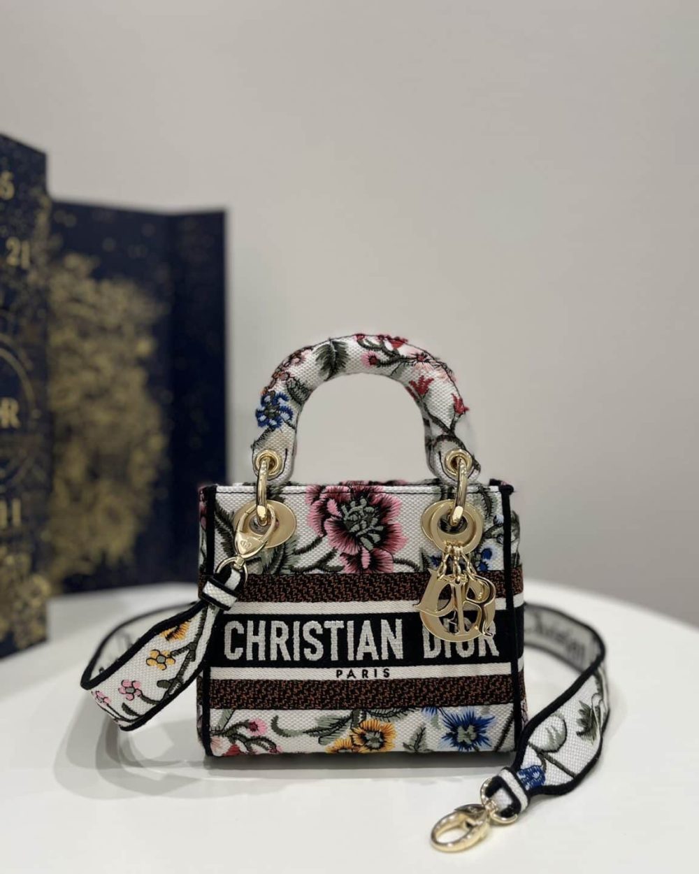 1:1 Replica Mini Lady D-Lite Bag White/Black For Women 6.5in/17cm