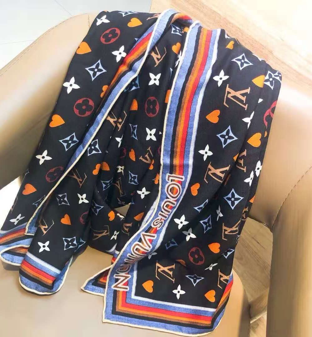 Monogram And Heart Scarf Black For Women 