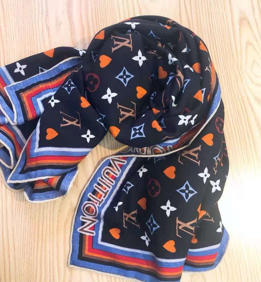 Monogram And Heart Scarf Black For Women 