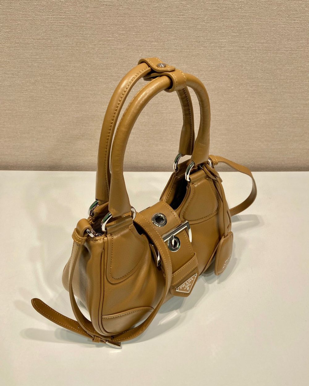 Moon Padded Nappa Bag In White/Yellow/Brown For Women 8.8in / 22.5cm 1BA381_2DYI_F0009_V_OOM