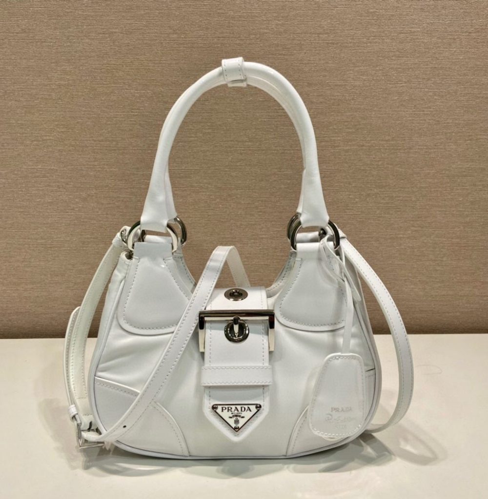 Moon Padded Nappa Bag In White/Yellow/Brown For Women 8.8in / 22.5cm 1BA381_2DYI_F0009_V_OOM