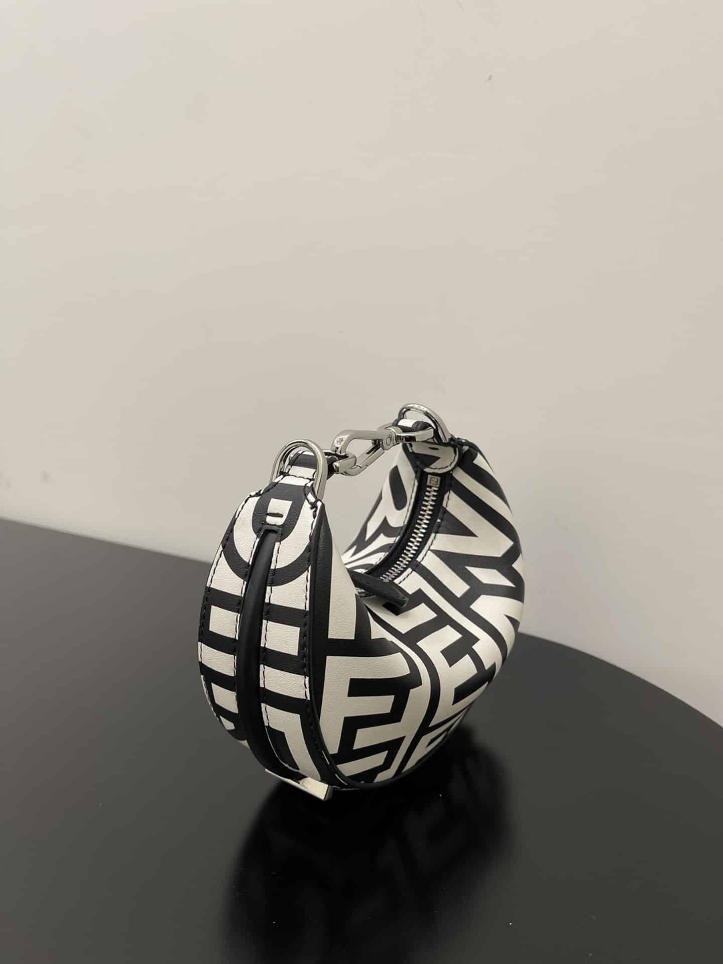1:1 Replica Nano Fendigraphy Hobo Bag Black And White For Women 6.5in/ 16.5cm - Image 10
