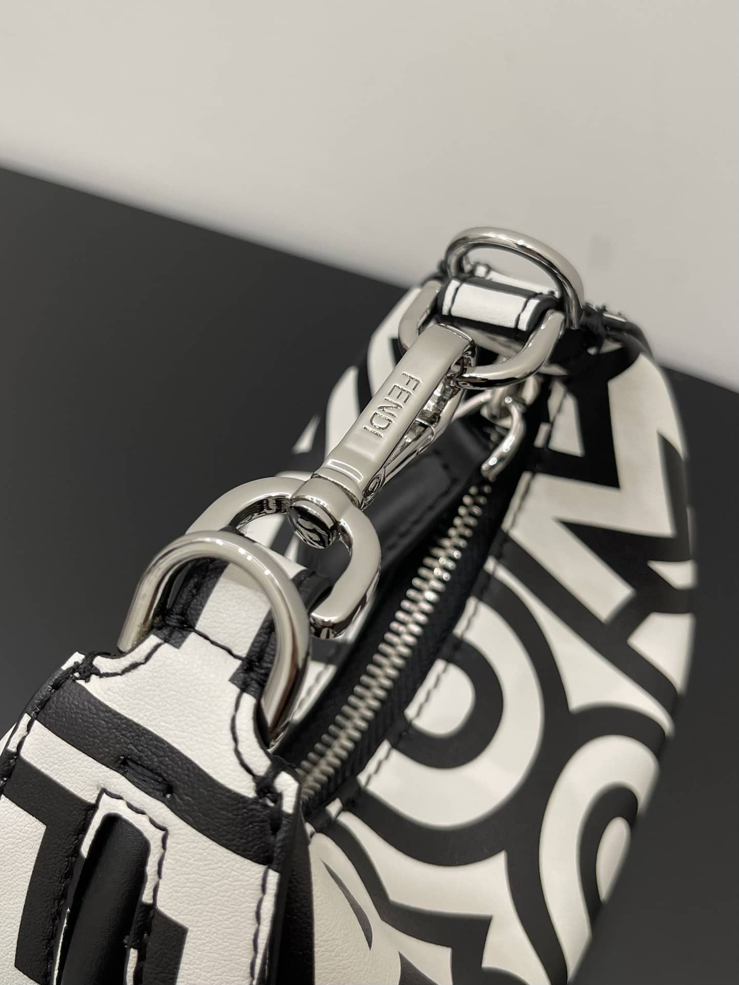 1:1 Replica Nano Fendigraphy Hobo Bag Black And White For Women 6.5in/ 16.5cm - Image 8