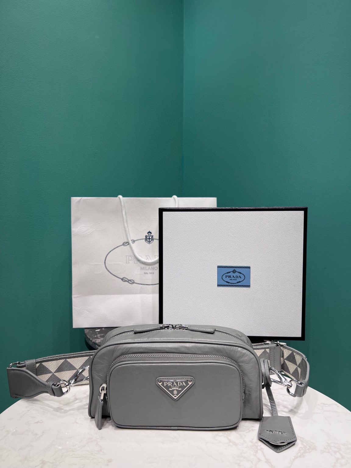 Nappa Antique Multi-Pocket Shoulder Bag In Grey/Black/Pink For Women 8.6 in/ 22cm 1BH198_UVL_F0480_V_4OO - Image 30