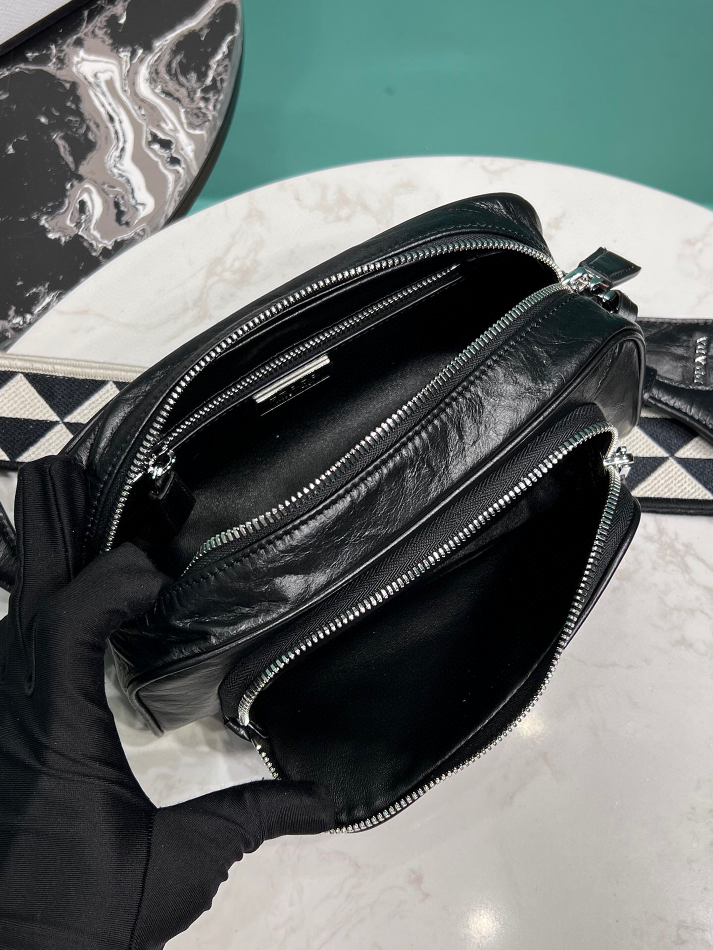 Nappa Antique Multi-Pocket Shoulder Bag In Grey/Black/Pink For Women 8.6 in/ 22cm 1BH198_UVL_F0480_V_4OO - Image 18