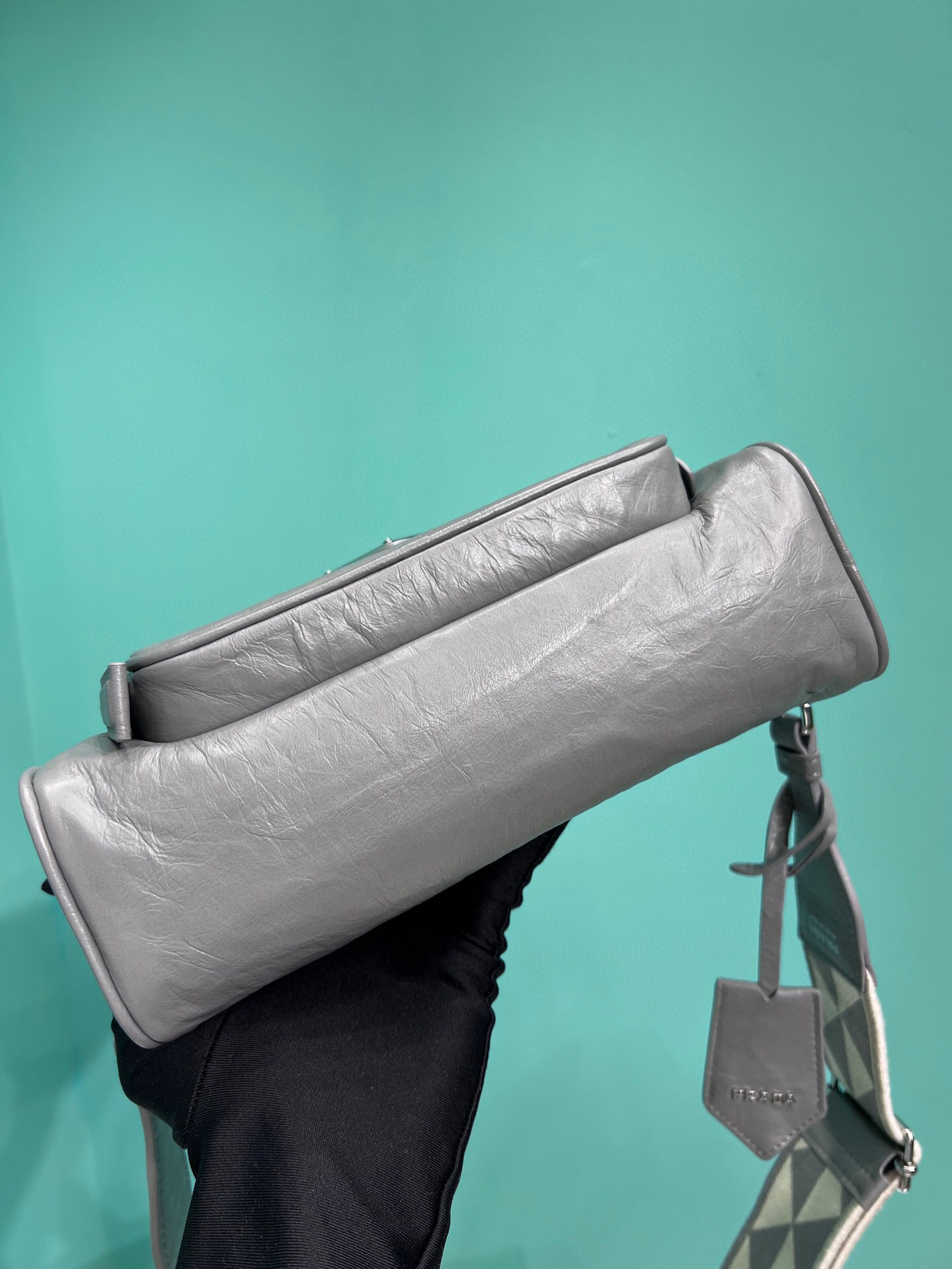 Nappa Antique Multi-Pocket Shoulder Bag In Grey/Black/Pink For Women 8.6 in/ 22cm 1BH198_UVL_F0480_V_4OO - Image 5