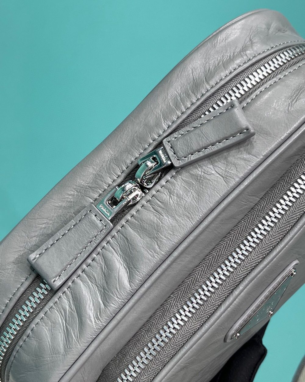 Nappa Antique Multi-Pocket Shoulder Bag In Grey/Black/Pink For Women 8.6 in/ 22cm 1BH198_UVL_F0480_V_4OO