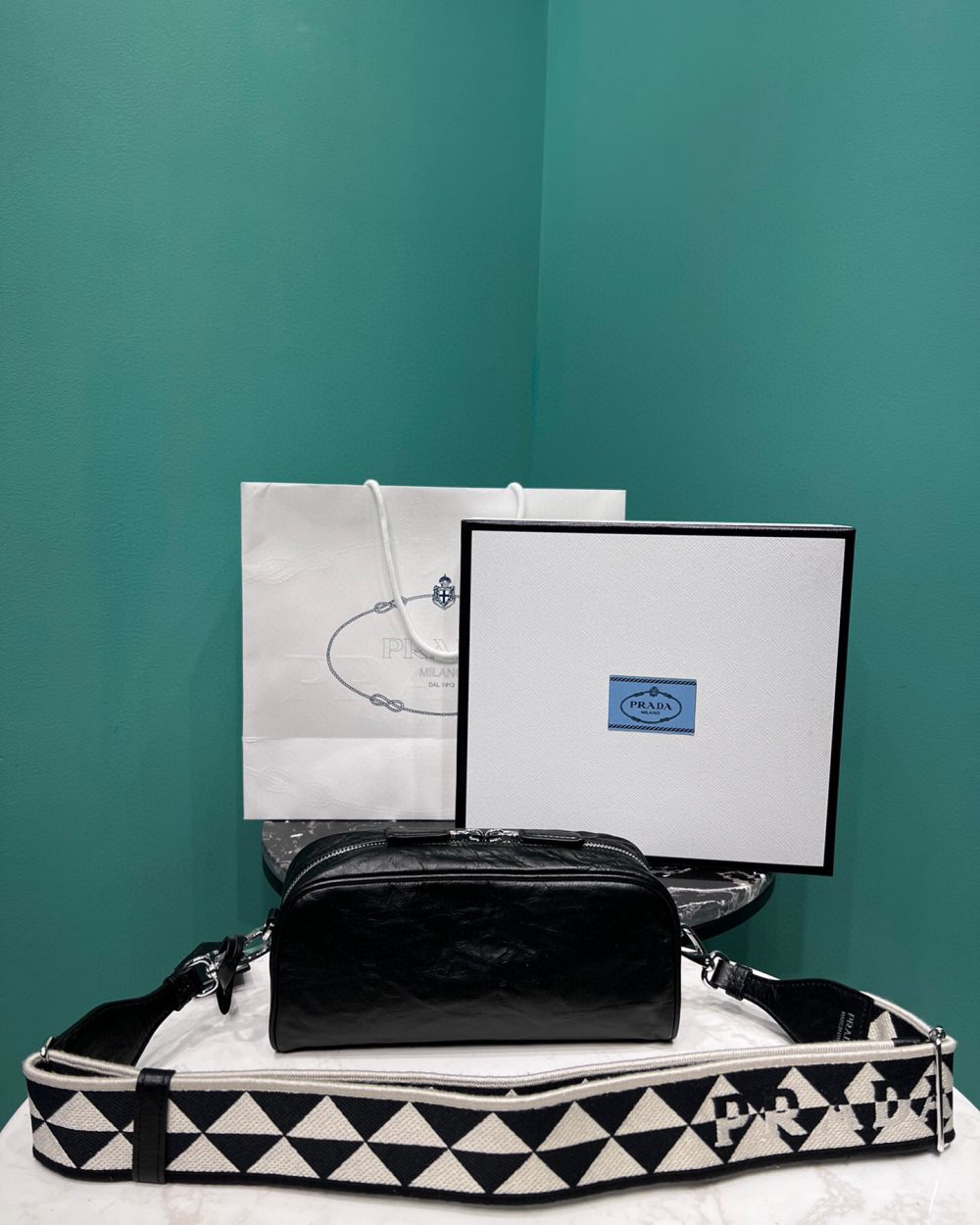 Nappa Antique Multi-Pocket Shoulder Bag In Grey/Black/Pink For Women 8.6 in/ 22cm 1BH198_UVL_F0480_V_4OO