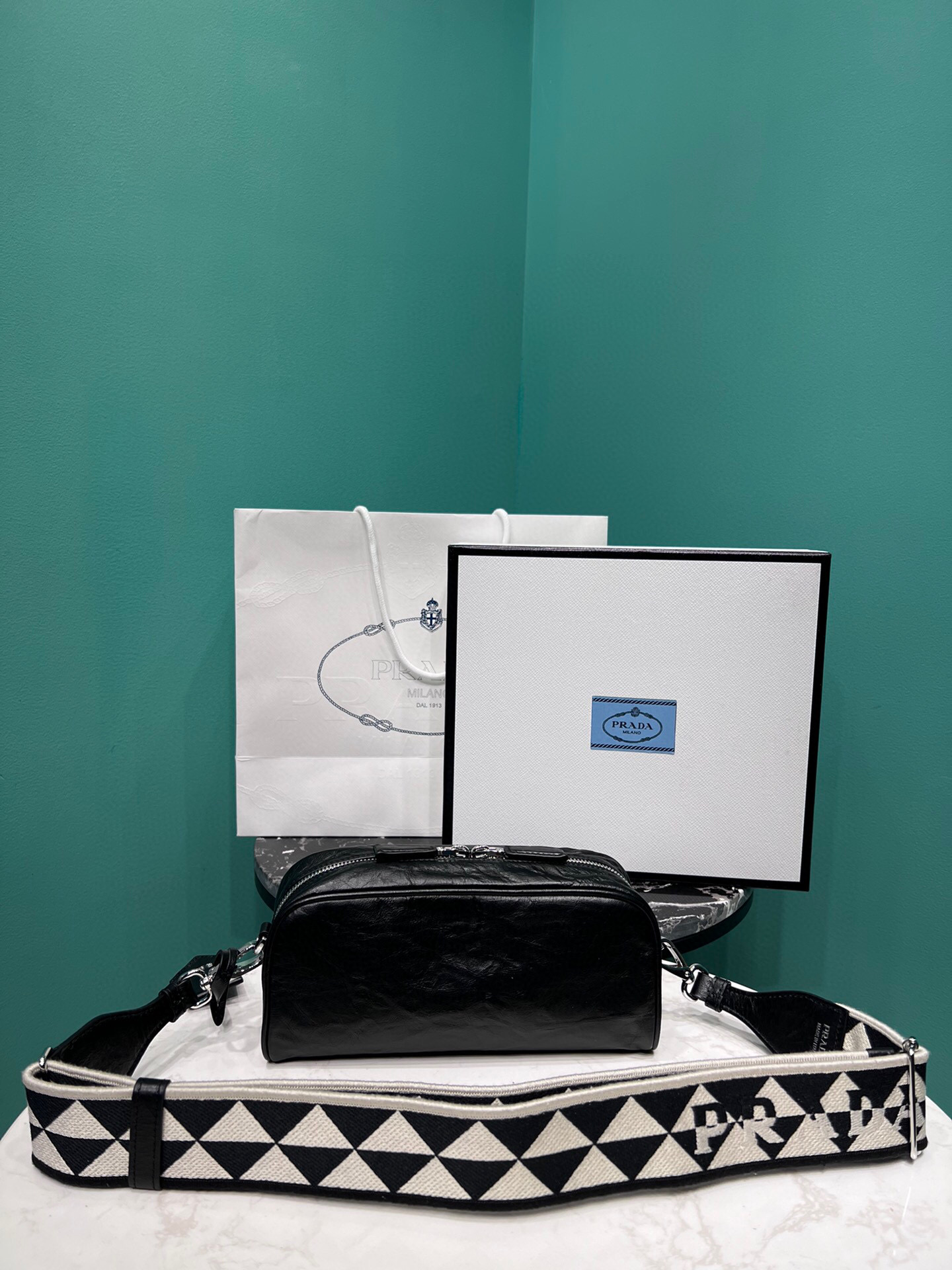 Nappa Antique Multi-Pocket Shoulder Bag In Grey/Black/Pink For Women 8.6 in/ 22cm 1BH198_UVL_F0480_V_4OO - Image 13