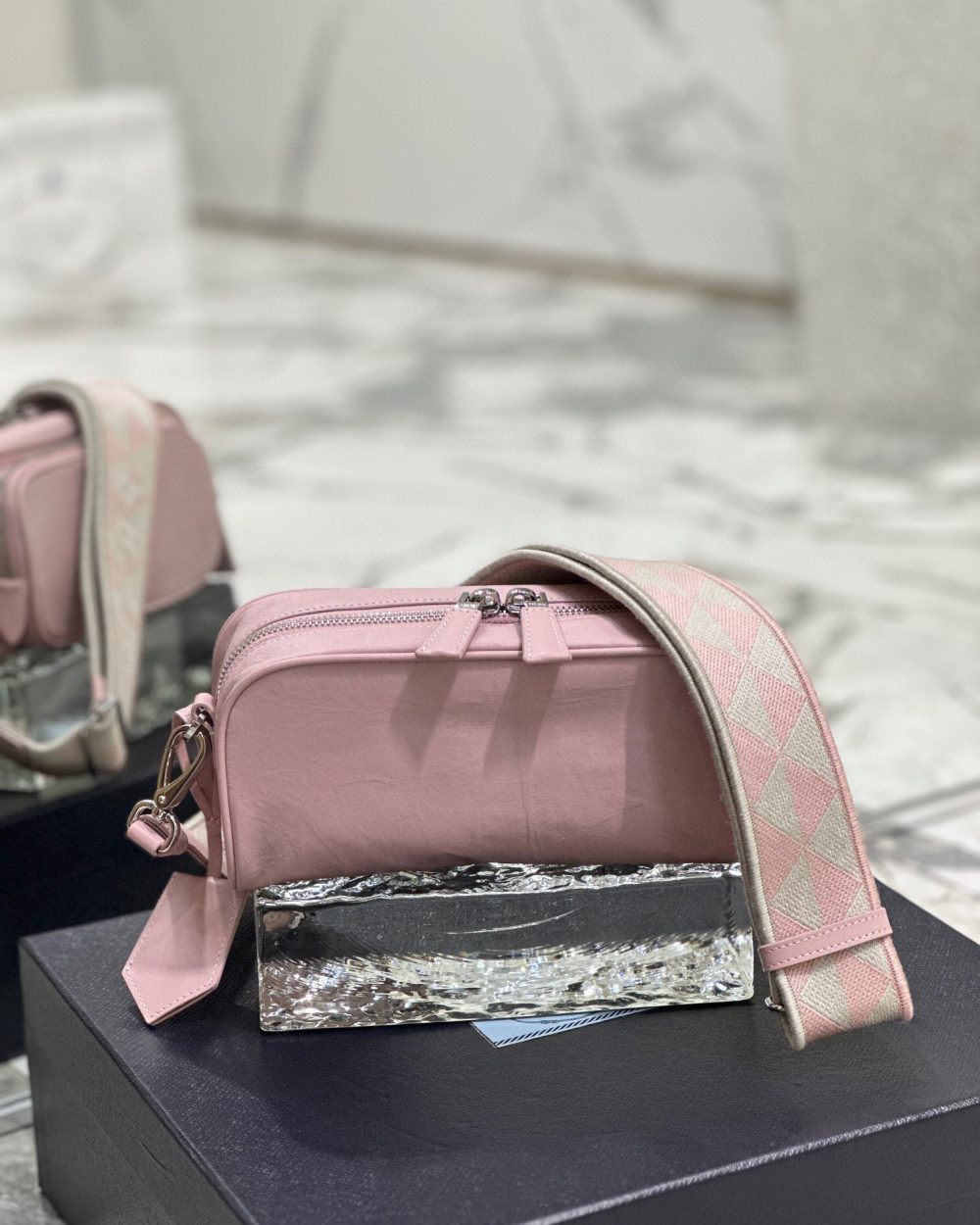 Nappa Antique Multi-Pocket Shoulder Bag In Grey/Black/Pink For Women 8.6 in/ 22cm 1BH198_UVL_F0480_V_4OO