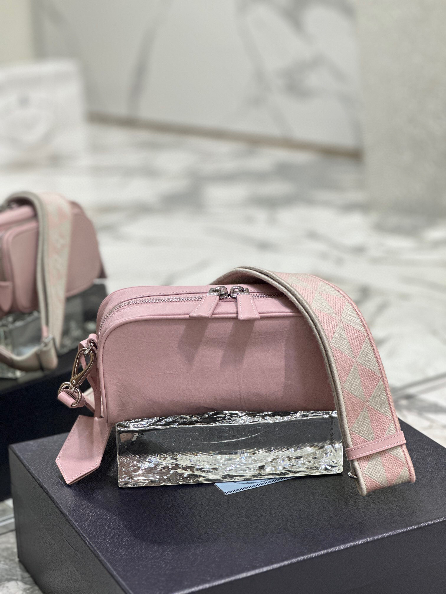 Nappa Antique Multi-Pocket Shoulder Bag In Grey/Black/Pink For Women 8.6 in/ 22cm 1BH198_UVL_F0480_V_4OO - Image 24