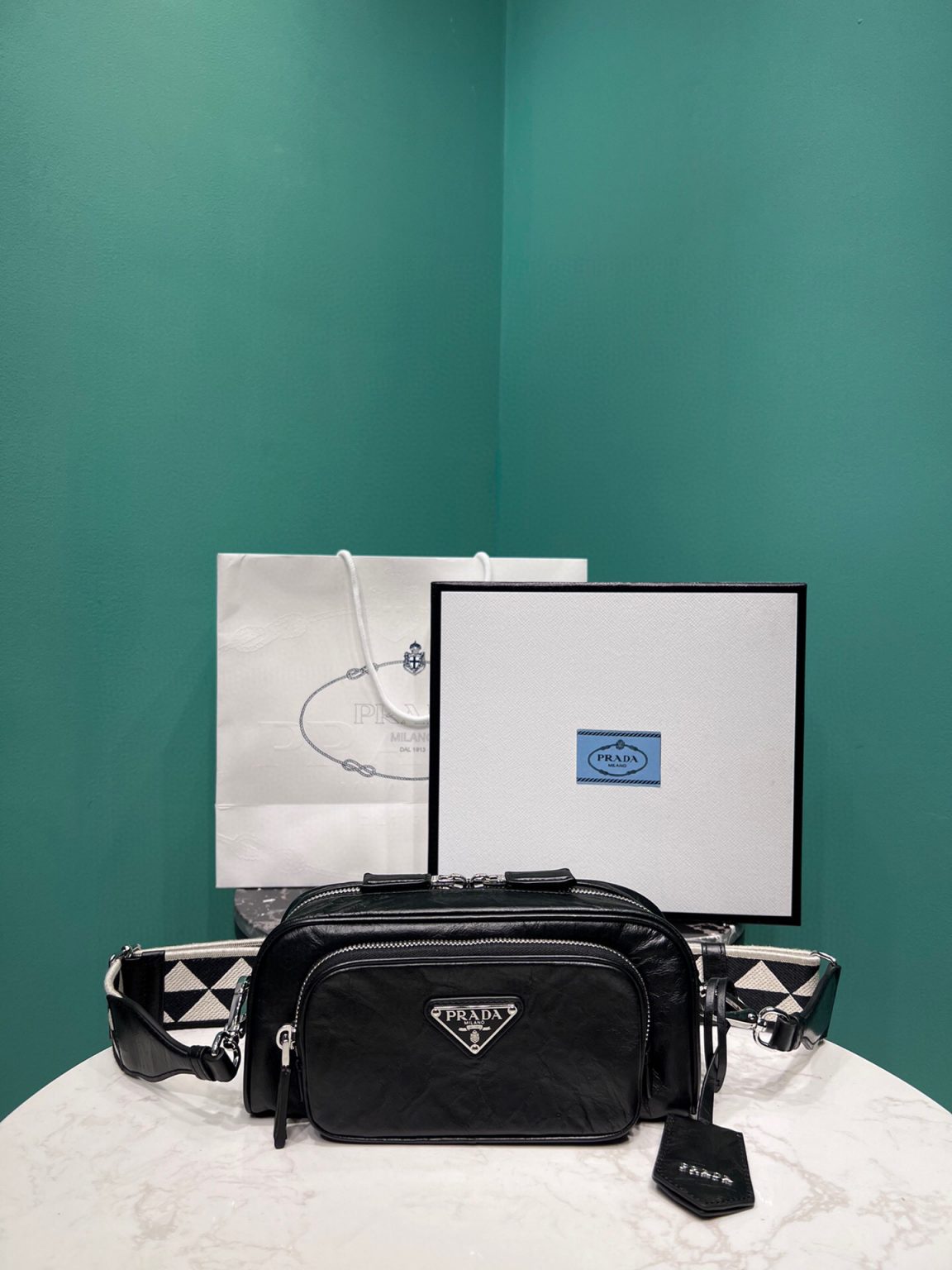 Nappa Antique Multi-Pocket Shoulder Bag In Grey/Black/Pink For Women 8.6 in/ 22cm 1BH198_UVL_F0480_V_4OO - Image 29