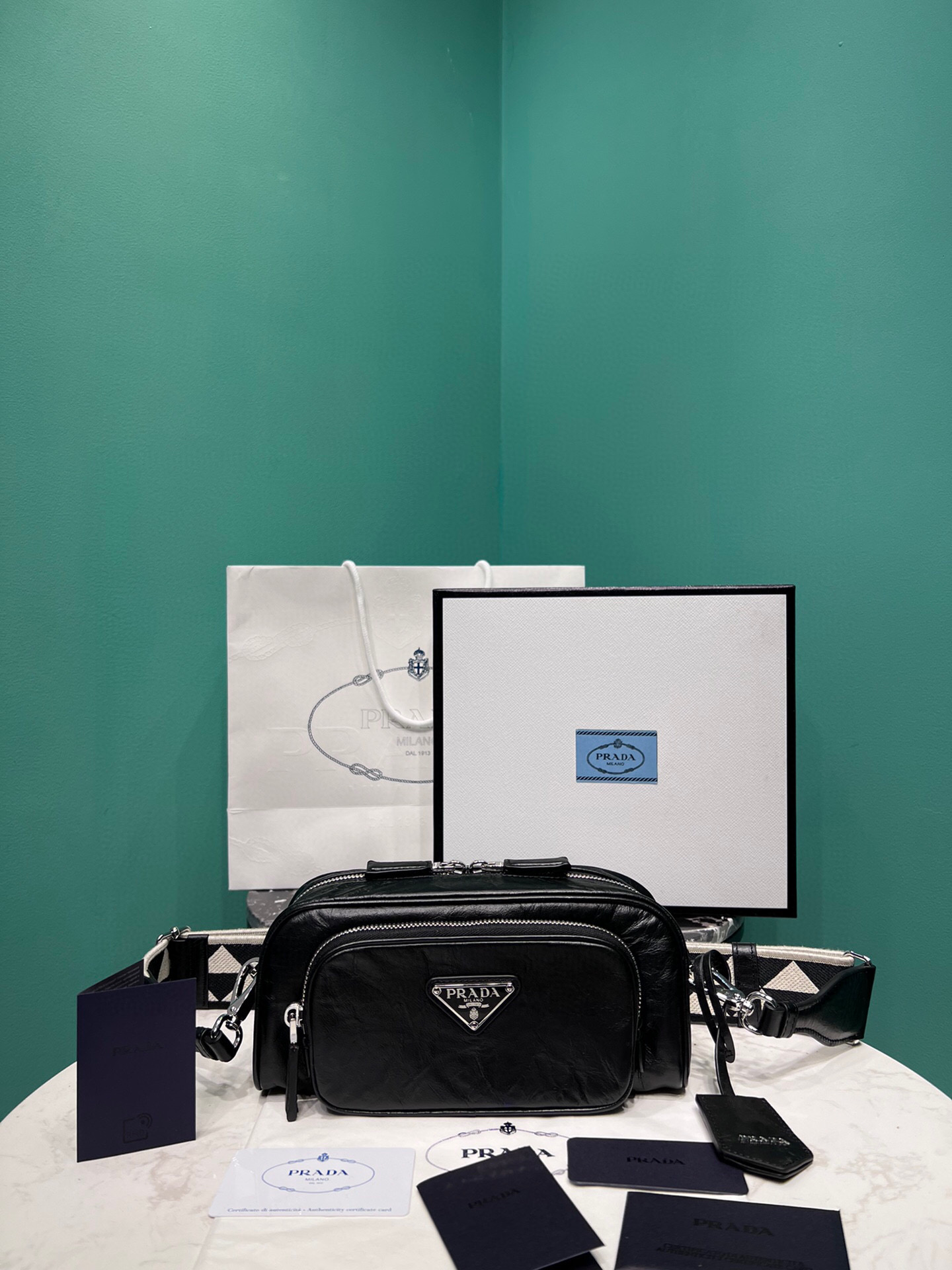 Nappa Antique Multi-Pocket Shoulder Bag In Grey/Black/Pink For Women 8.6 in/ 22cm 1BH198_UVL_F0480_V_4OO - Image 19