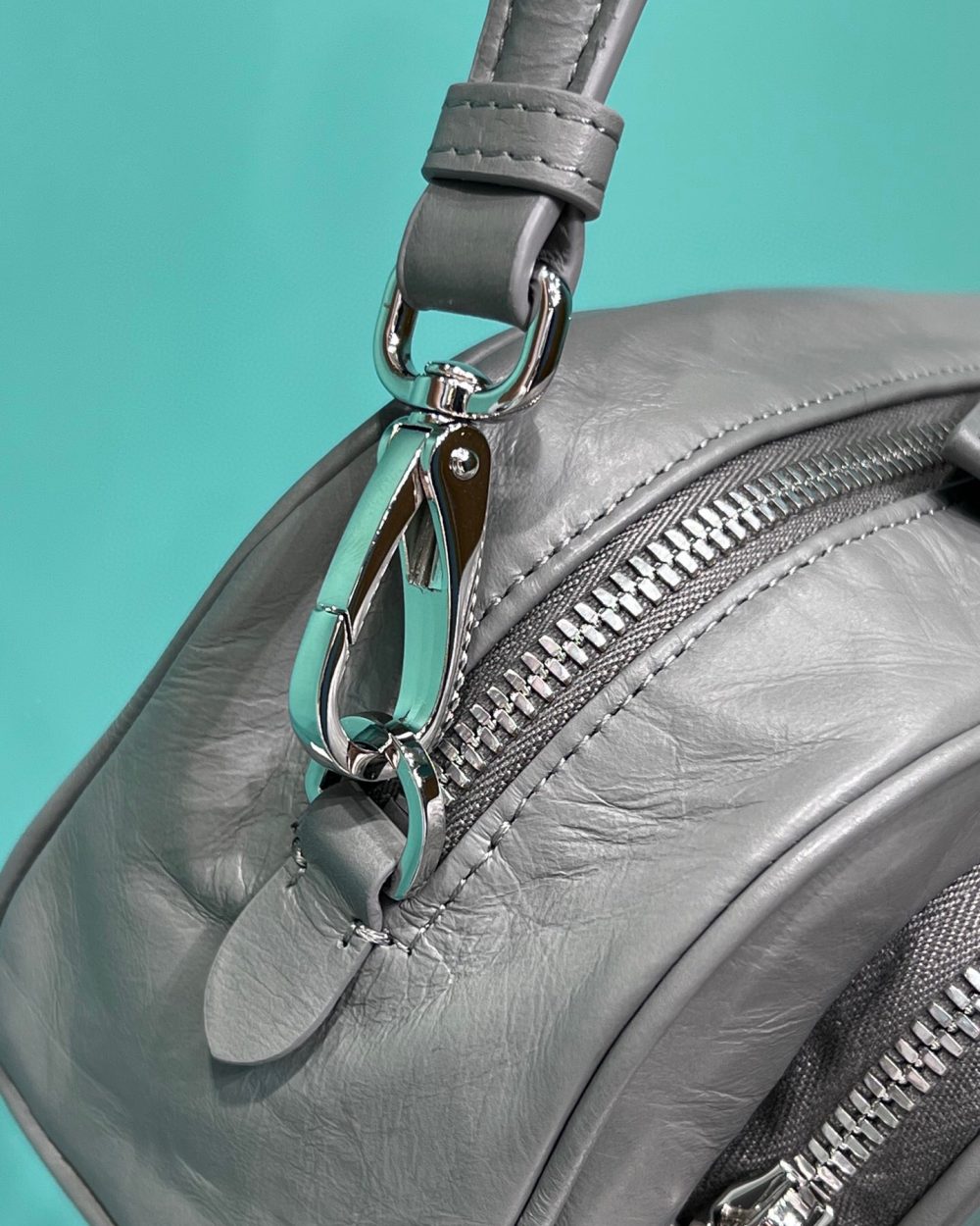 Nappa Antique Multi-Pocket Shoulder Bag In Grey/Black/Pink For Women 8.6 in/ 22cm 1BH198_UVL_F0480_V_4OO