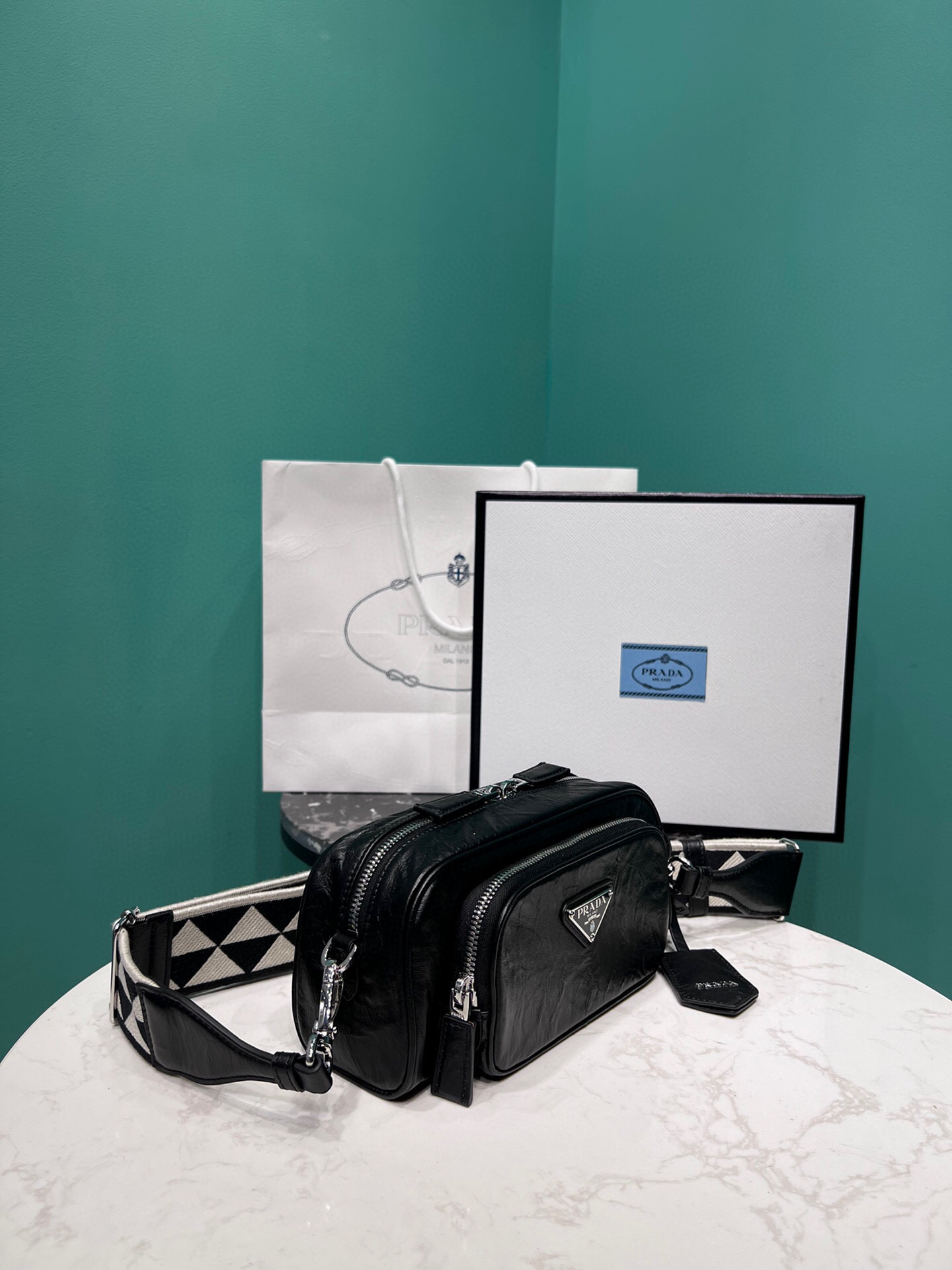 Nappa Antique Multi-Pocket Shoulder Bag In Grey/Black/Pink For Women 8.6 in/ 22cm 1BH198_UVL_F0480_V_4OO - Image 12