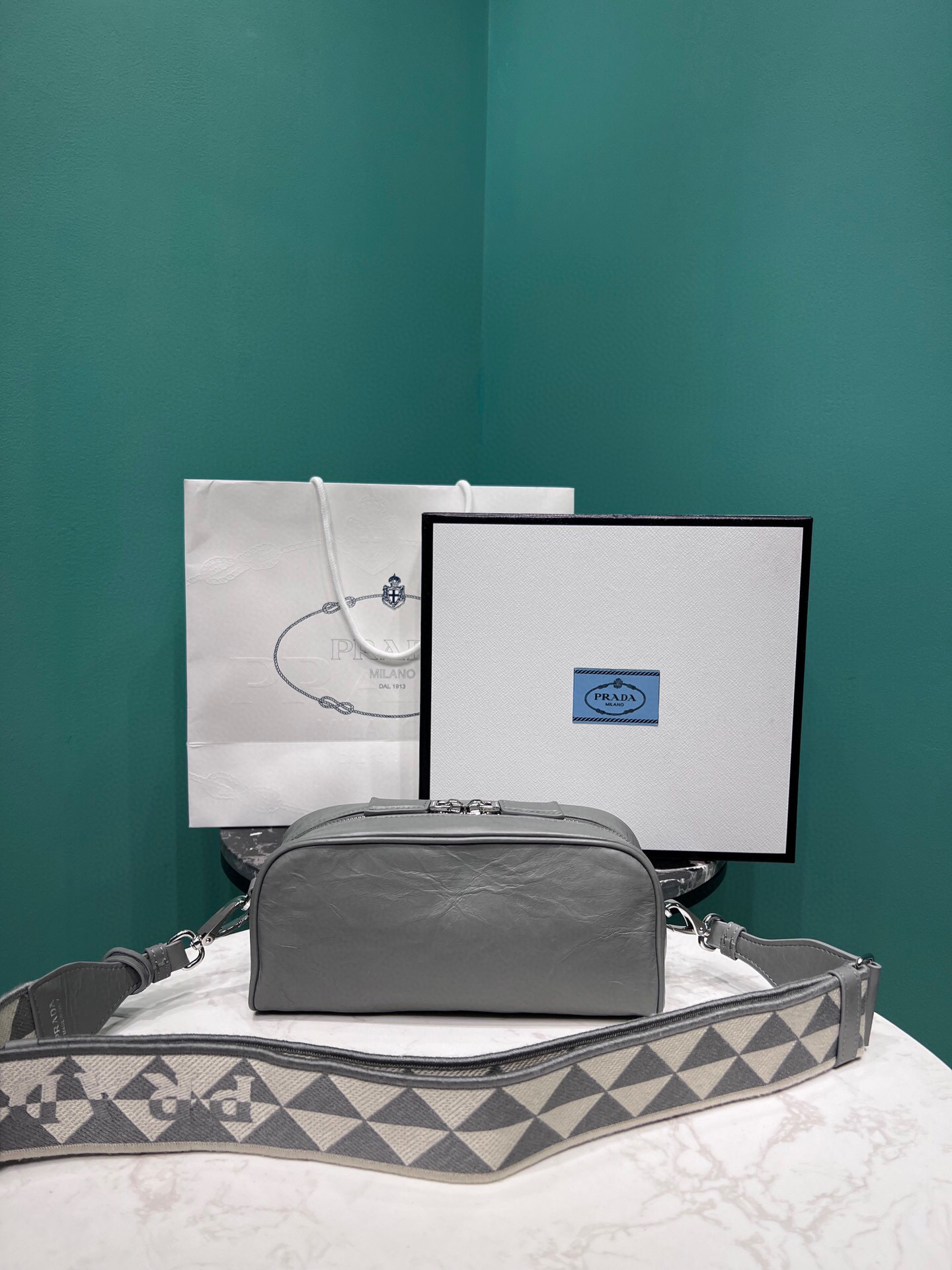 Nappa Antique Multi-Pocket Shoulder Bag In Grey/Black/Pink For Women 8.6 in/ 22cm 1BH198_UVL_F0480_V_4OO - Image 4