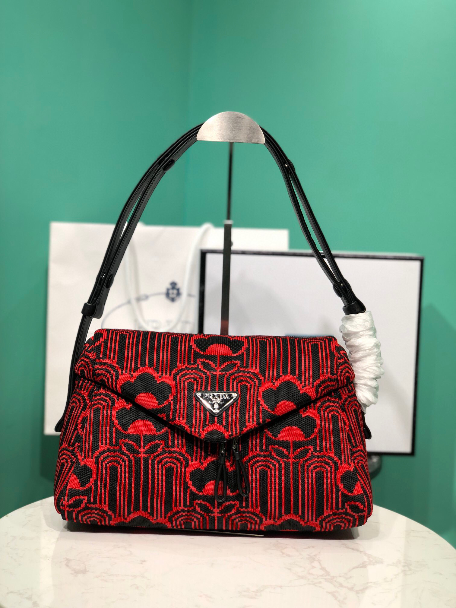 Padded Jacquard Prada Signaux Bag In Red For Women 13in/ 33cm - Image 2