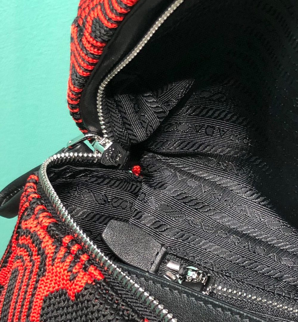 Padded Jacquard Prada Signaux Bag In Red For Women 13in/ 33cm