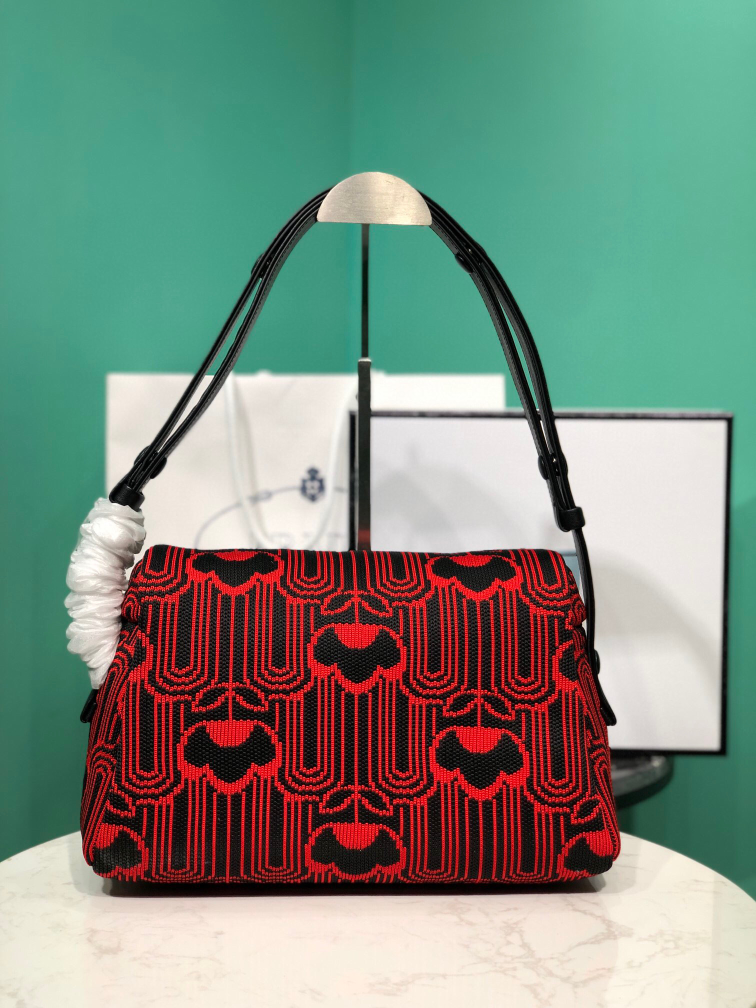 Padded Jacquard Prada Signaux Bag In Red For Women 13in/ 33cm - Image 3