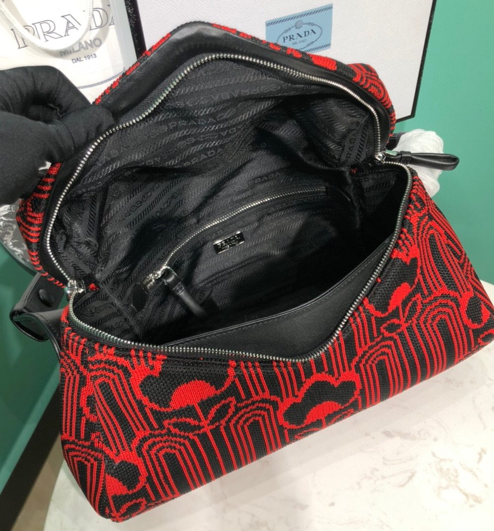 Padded Jacquard Prada Signaux Bag In Red For Women 13in/ 33cm
