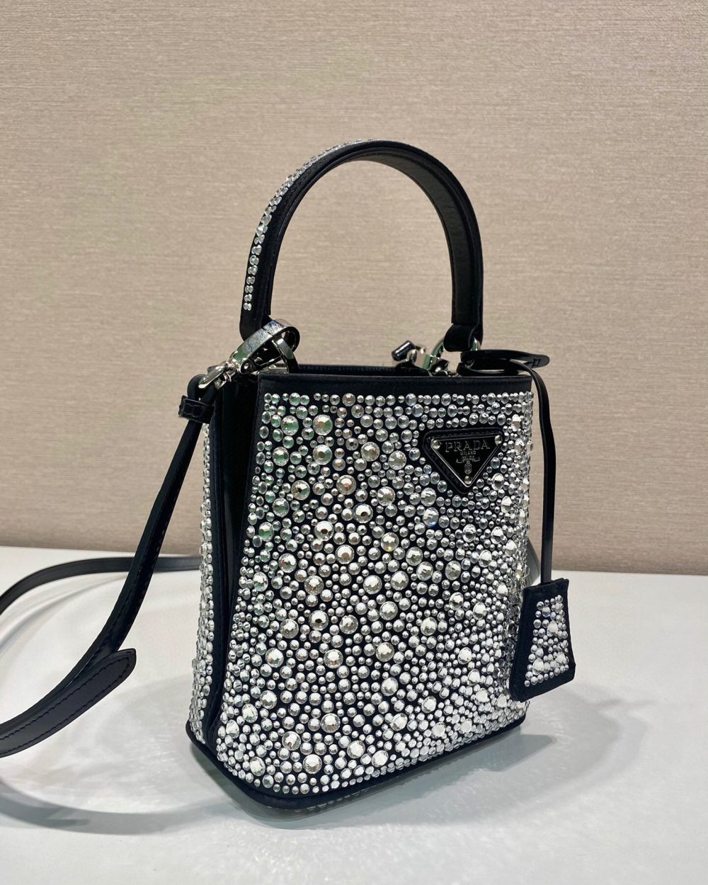 Panier Satin Bag With Crystals In Black For Women 5.9 in/ 15 cm 1BA373_2AWL_F063R_V_OOY