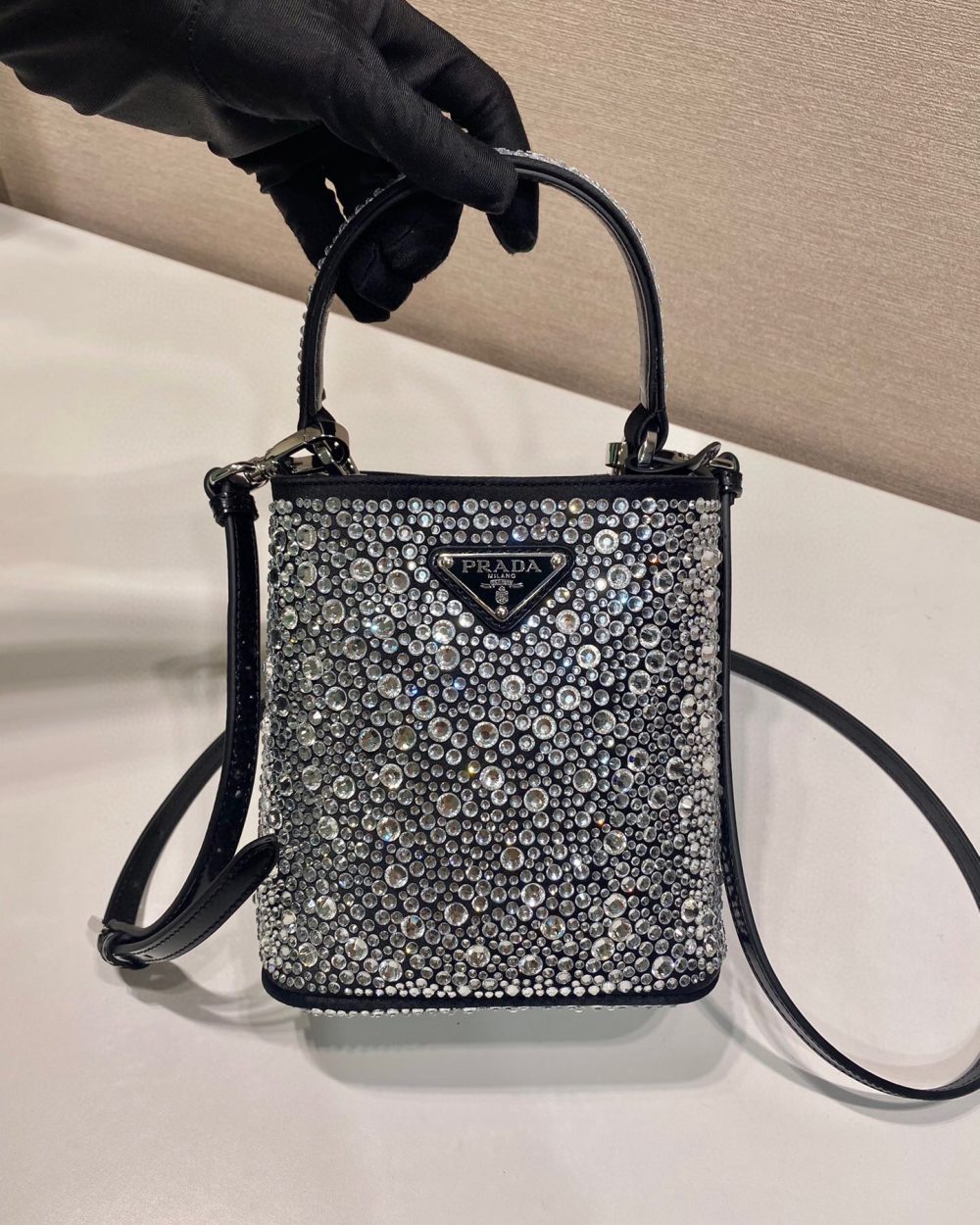 Panier Satin Bag With Crystals In Black For Women 5.9 in/ 15 cm 1BA373_2AWL_F063R_V_OOY