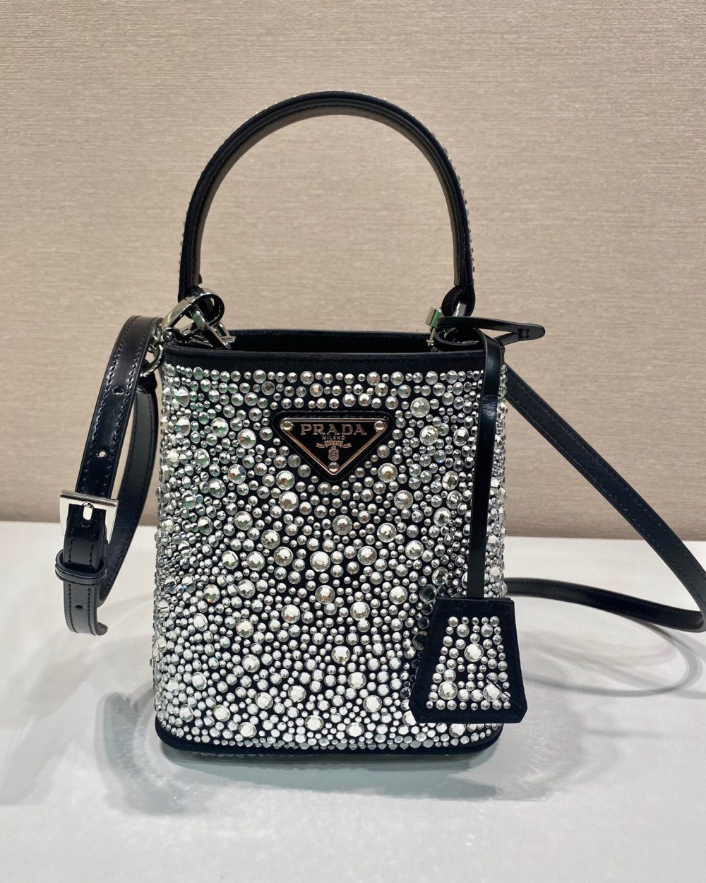 Panier Satin Bag With Crystals In Black For Women 5.9 in/ 15 cm 1BA373_2AWL_F063R_V_OOY