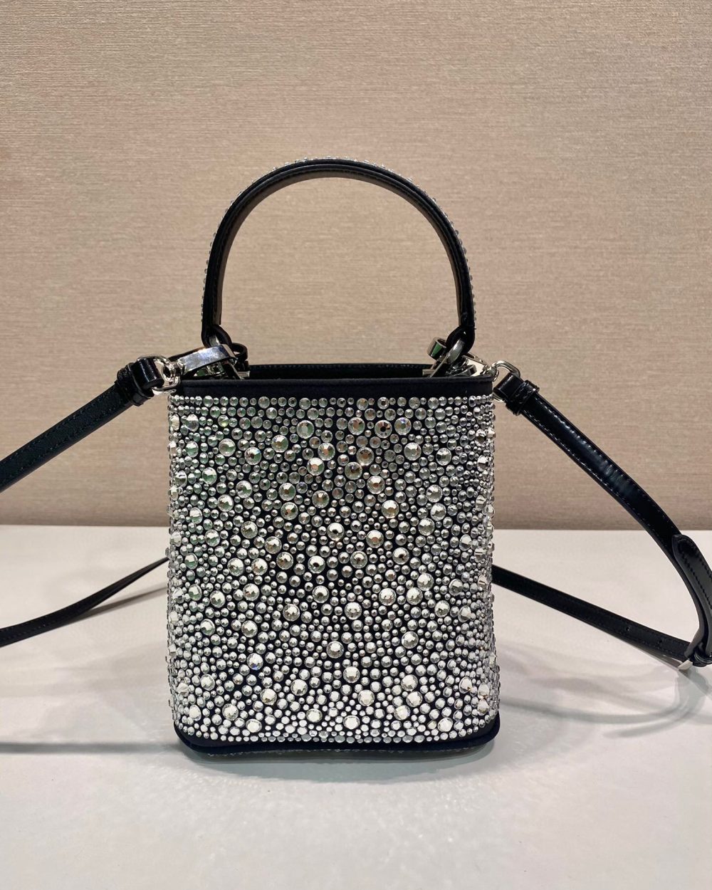 Panier Satin Bag With Crystals In Black For Women 5.9 in/ 15 cm 1BA373_2AWL_F063R_V_OOY