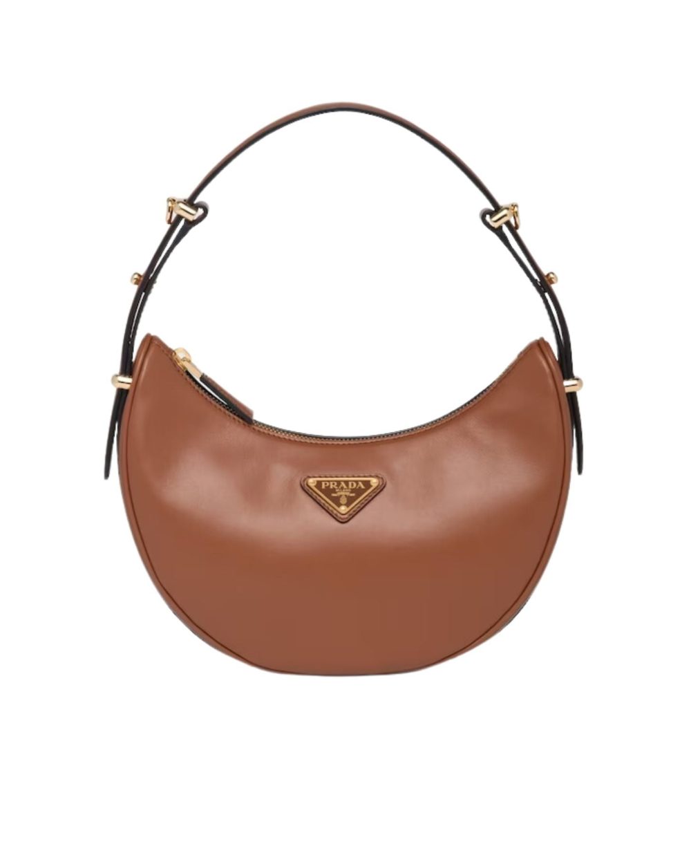 Prada Arqué Leather Shoulder Cognac Bag For Women 1BC194_ASK_F0XUG_V_OOO- 22.5 Cm/ 8.8 Inches