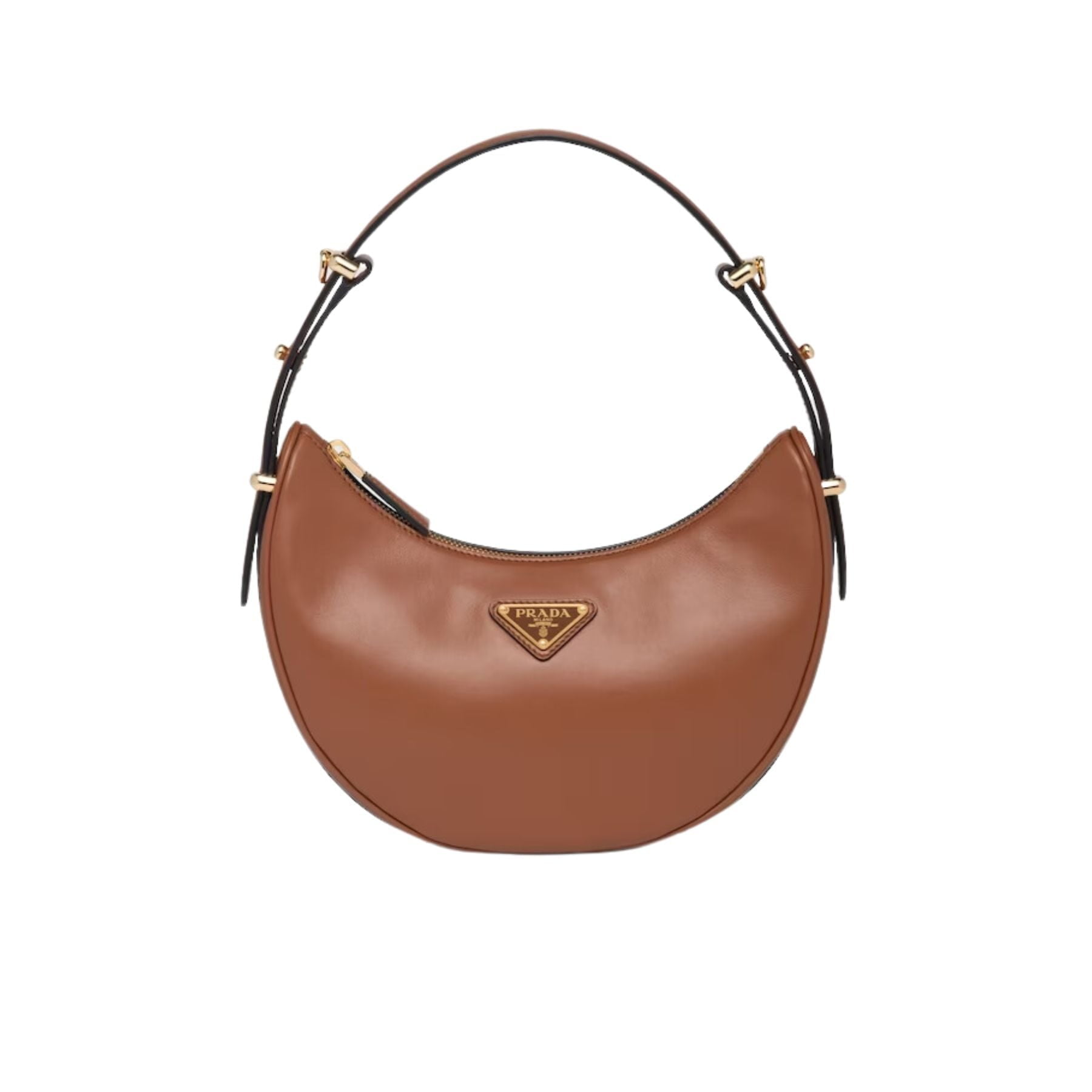 Prada Arqué Leather Shoulder Cognac Bag For Women 1BC194_ASK_F0XUG_V_OOO- 22.5 Cm/ 8.8 Inches