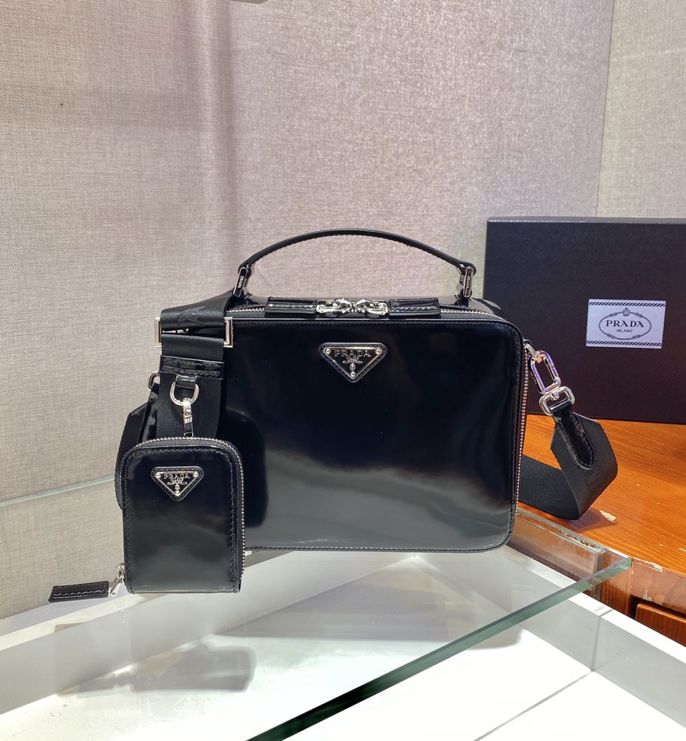 Prada Brique Saffiano Bag Black For Women, Women's Bags 8.6in/22cm 2VH069_9Z2_F0002_V_YMI