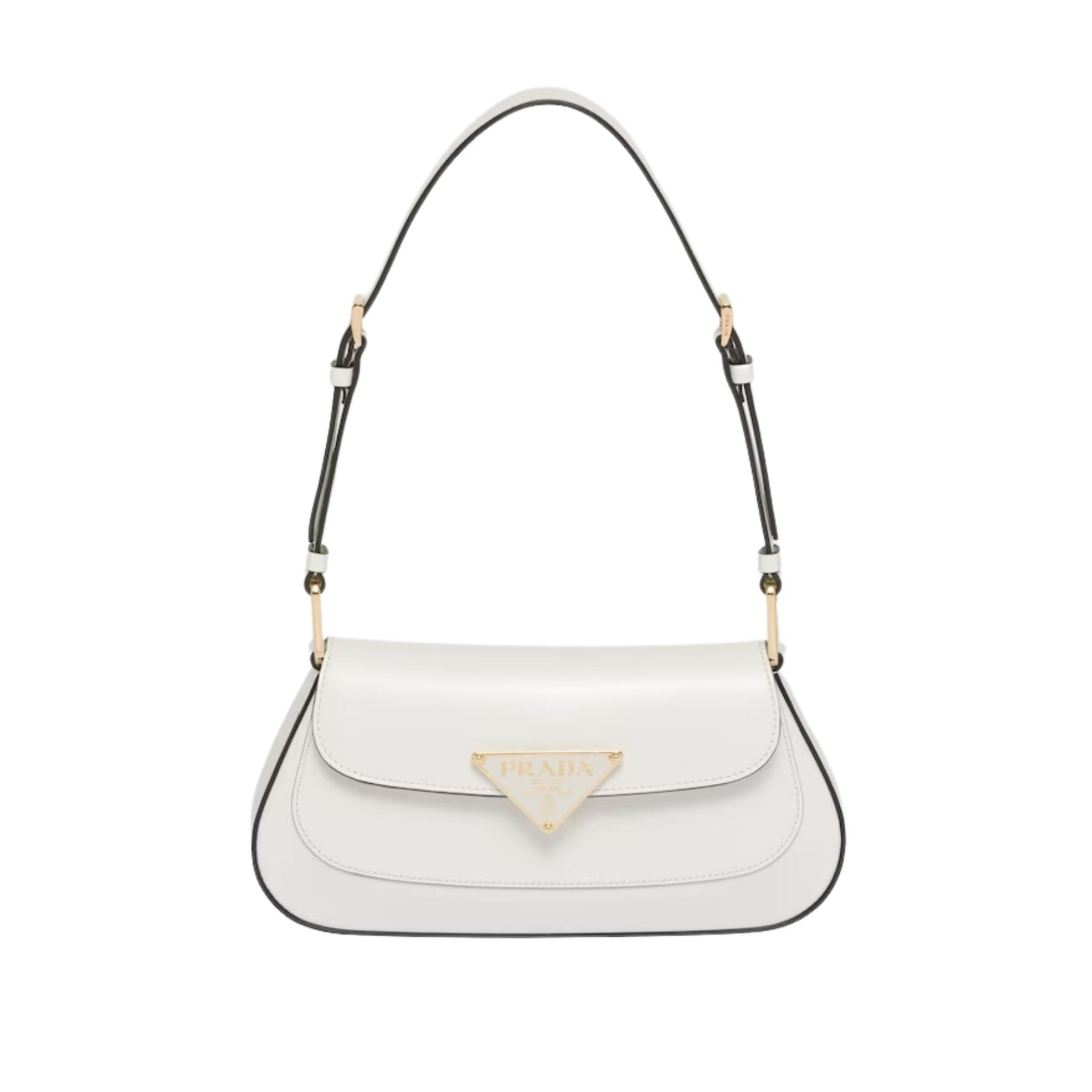 Prada Brushed Leather Shoulder White Bag For Women 1BD345_ZO6_F02EU_V_HTO- 24 Cm/ 9.4 Inches