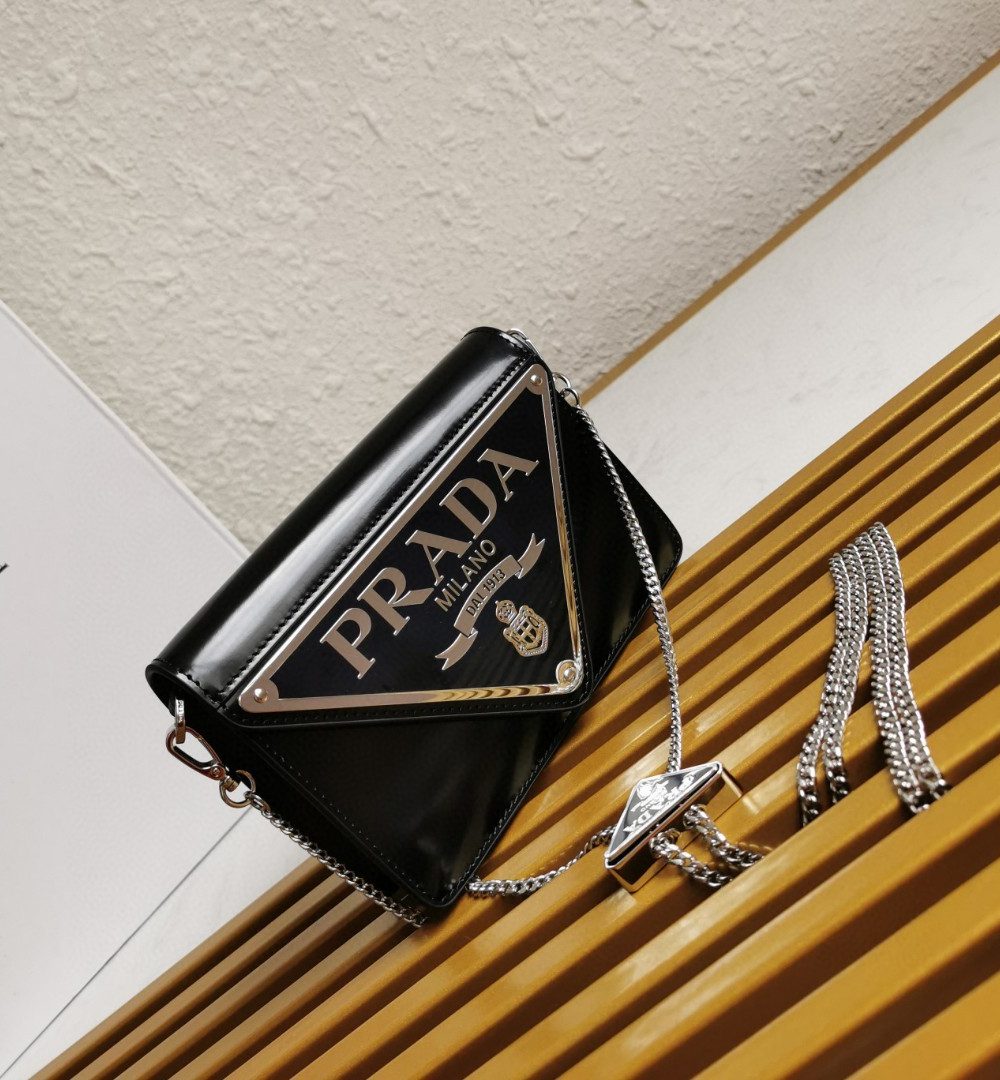 Prada Brushed Shoulder Bag Black For Women, Women's Bags 6.7in/17cm