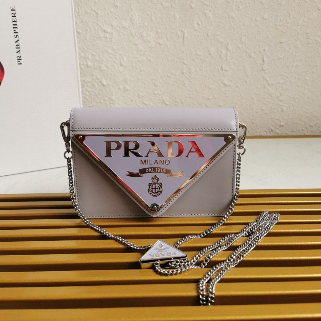 Prada Brushed Shoulder Bag Grey For Women, Women's Bags 6.7in/17cm