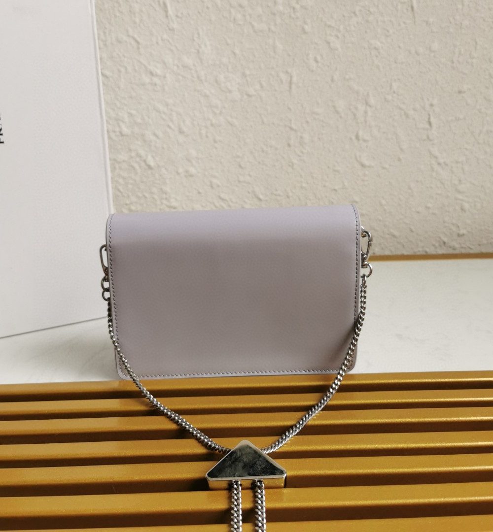 Prada Brushed Shoulder Bag Grey For Women, Women's Bags 6.7in/17cm