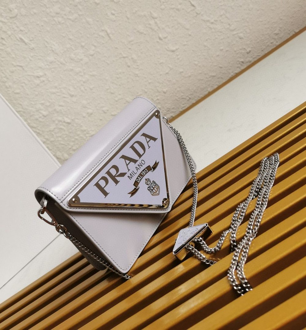 Prada Brushed Shoulder Bag Grey For Women, Women's Bags 6.7in/17cm