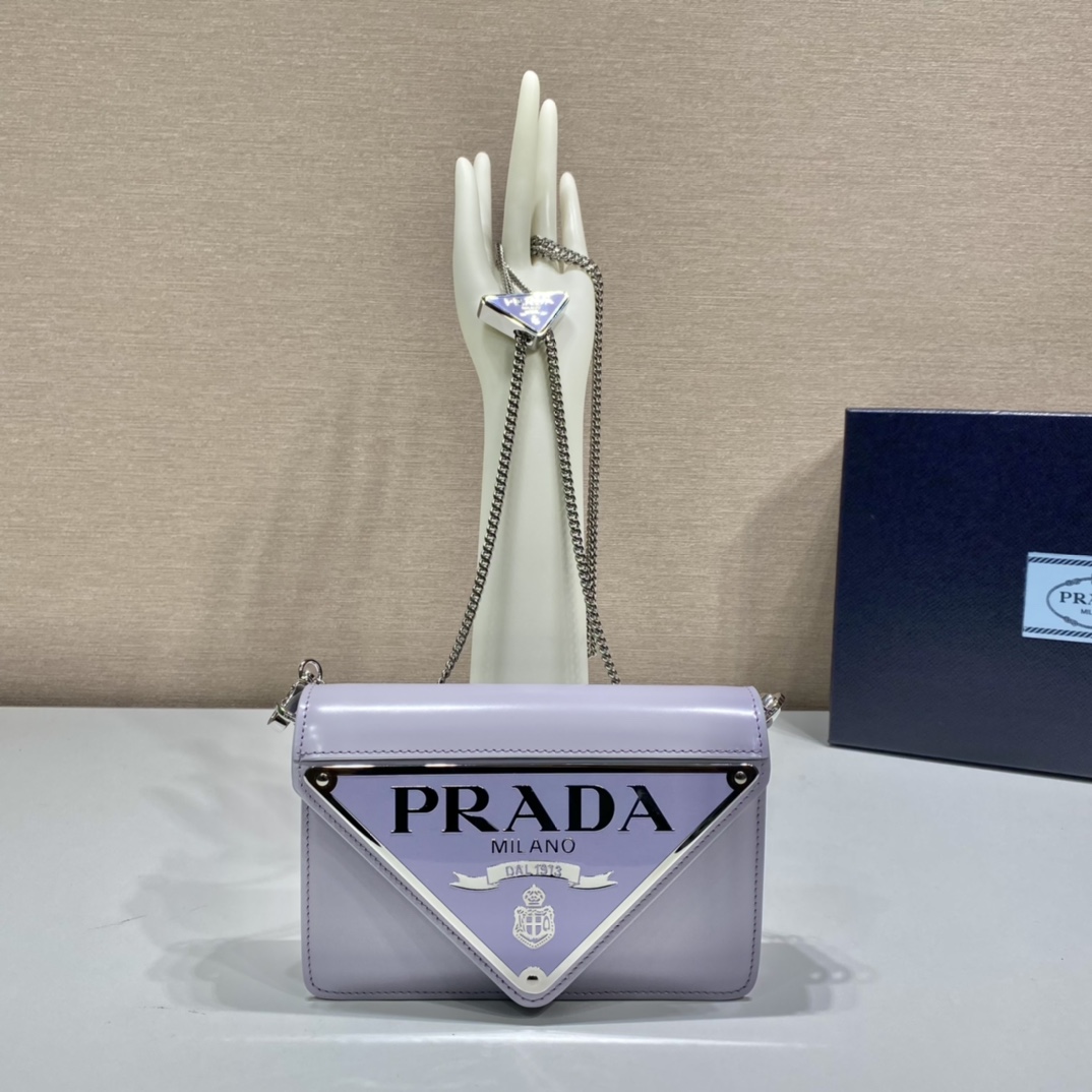 Prada Brushed Shoulder Bag Light Blue For Women, Women's Bags 6.7in/17cm