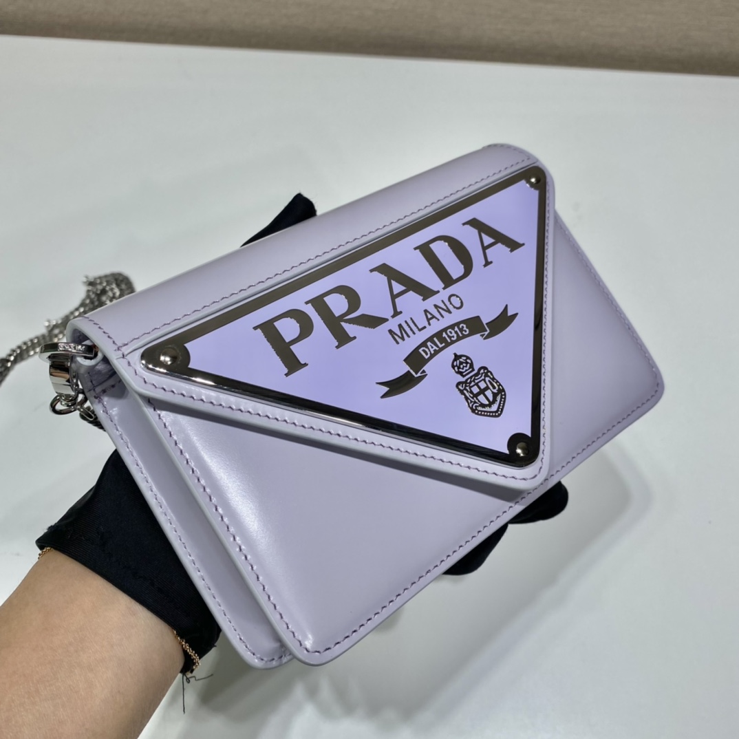 Prada Brushed Shoulder Bag Light Blue For Women, Women's Bags 6.7in/17cm - Image 6